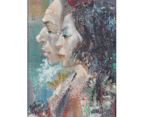 John Peter Uht (American, 1924 - 2010), double portrait, oil on canvas, 30cm x 22cm, framedGood condition