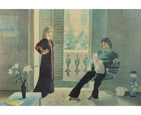 After David Hockney, Mr and Mrs Clark and Percy, colour print on canvas, 46cm x 65cm, framedGood condition