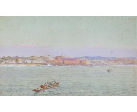 Robert Holland Walker (1882 - 1920), Cape Coast Castle Ghana, watercolour 1892, 30cm x 50cm, framedThe black marks are on the