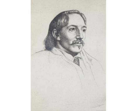 William Strang (1859 - 1921), portrait of Robert Louis Stevenson, etching, 1896, signed in pencil, plate 30cm x 20cm, framedG