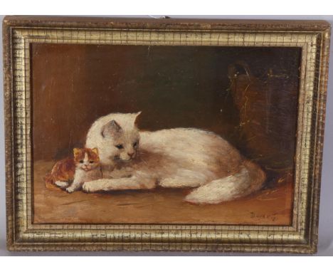 Borzo, portrait of a cat and kitten, oil on board, 24cm x 35cm, framedGood condition
