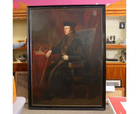 Attributed to Sir Godfrey Kneller, life-size portrait of Thomas Cromwell Earl of Essex, beheaded July 28th 1540, oil on canva