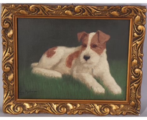 V Kelemen, portrait of a Terrier, oil on canvas, 30cm x 40cm, framedGood condition