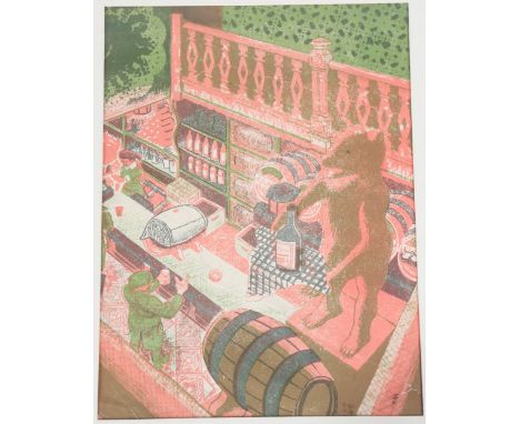 Brian Rees. 'The Bear'. Original colour screenprint, 39cm x 25cm, mounted