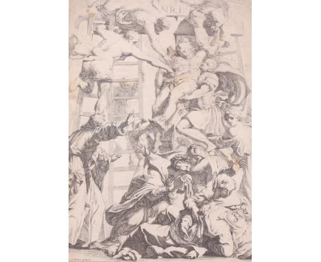 Arnold Van Westerhout, The Descent from theCross 1740. The Descent from the Cross etching engraved by Arnoldo Van Westerhout 