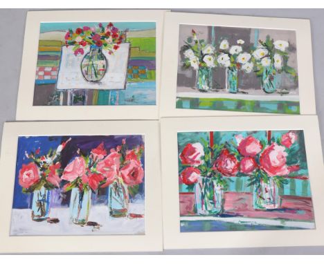 A group of 12 contemporary abstract still life studies, acrylic on card, mounted, mounts approximately 51cm x 40cmGood condit