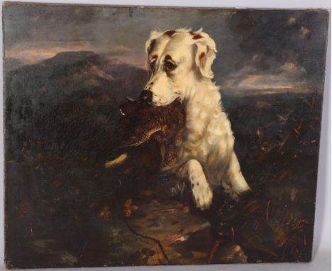 Portrait of a Gundog and pheasant, 19th century oil on canvas, unsigned, 63cm x 76cm, unframedCanvas has been lined, generall