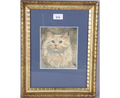 Portrait of a cat, watercolour dated 1915, signed Bori?, 17cm x 15cm, framedGood condition