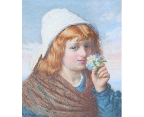 John Vincent Gibson (1830-1888), watercolour on paper, Girl with Posy (1878), signed and dated lower left, 28cm x 22 cm, moun