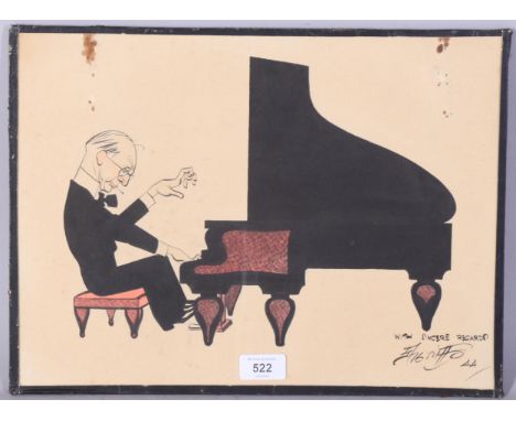 Caricature study of a pianist, watercolour, indistinctly signed and dated 1944, 30cm x 40cm, glazedFox marks on top edge