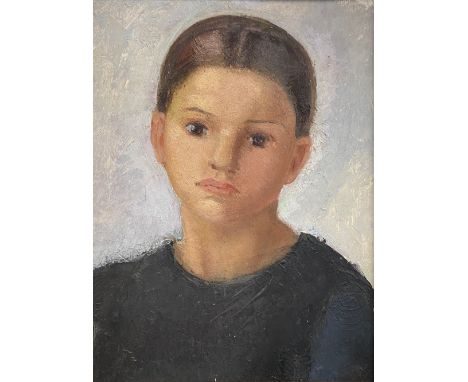 A 20th century oil on board, portrait of a young girl, in a gilt frame. H.52 W.42cm