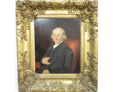 English School, late19th C, half length portrait study of an elderly gentlemen seated in a red upholstered chair, oil on boar