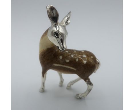 Saturno sterling silver and enamel model of a doe, stamped 925, (H7.5cm) 