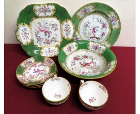 A Mintons part dinner and tea service comprising of serving plates, side plates, bowl, milk jug, four cups, pair of egg cups 