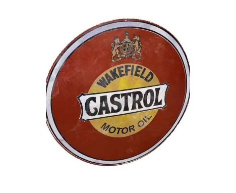 Large circular Castrol Motor Oil enamel sign, 91cm diameter.
