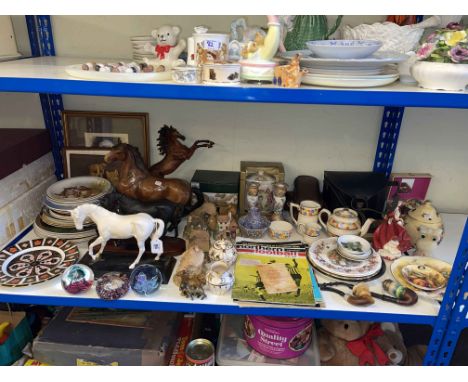 Two Royal Crown Derby 1128 plates, Lilliput Lane, paperweights, football programmes, Beswick horses, Aynsley Orchard Gold, Do