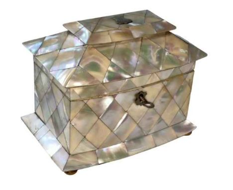 19th Century mother of pearl veneered two compartment tea caddy, 18cm wide.