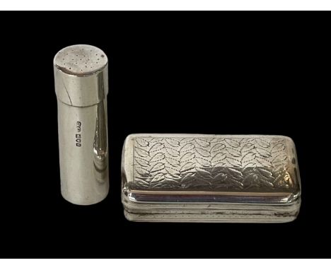 George III silver snuff box by John Shaw, Brimingham 1803, and small Asprey's silver holder (2).