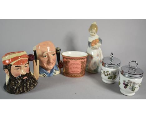 Two Limited Edition Royal Doulton Character Jugs, Brian Johnston and WG Grace, a Lladro Figure of Girl with Oranges, Two Roya