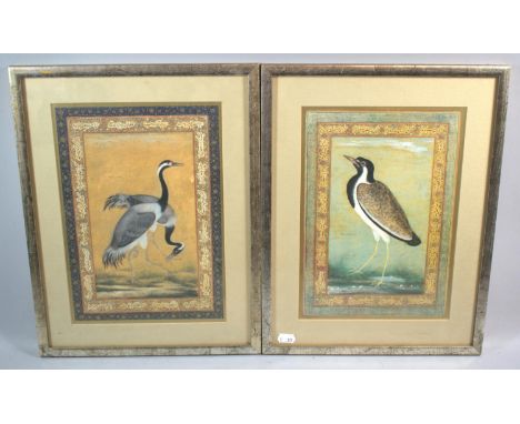 A Pair of Chinese Prints Depicting Crane and Bird Enriched with Gilt Highlights and with Brushed Silvered Frames, 31x41cm 