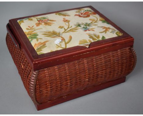 A Modern Tapestry Topped Wicker Sewing Basket with Cottons, 36cm Wide 