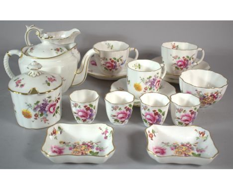 A Collection of Royal Crown Derby Teawares, "Derby Posies" Pattern to Include Two Trios, Teapot, Preserve Pot, Sugar Bowl, Fo