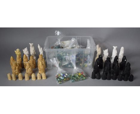 A Collection of Various Chess Pieces, Vintage and Later Marbles etc 
