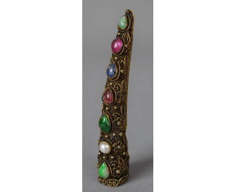 An Eastern Silver Filigree Posy Holder, with Jewelled Mounts, Blue Stones Test as Sapphire 