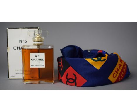 A Box of No.5 Chanel Perfume and Scarf with Chanel Motif 
