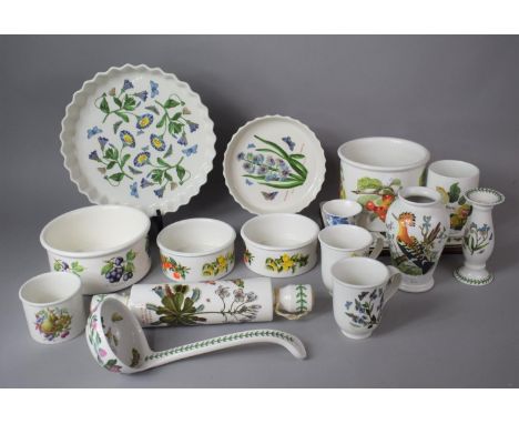 A Collection of Portmeirion to Include Botanic Garden Ladle, Rolling Pin, Mugs, Candlestick, Birds of Britain Pattern Vase, F