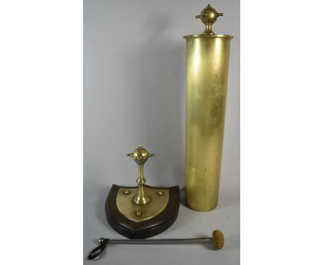 A Military Officers Mess Wall Mounting Cylindrical Gong with Mounts in the Form of Naval Mines and Set on a Bakelite Shield S