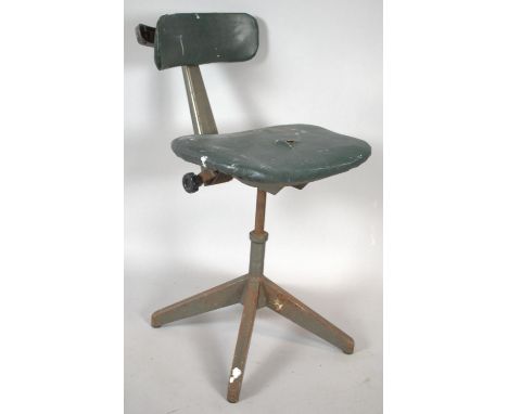 A Vintage Metal Industrial Swivel Chair, Backrest in Need of Some Attention 