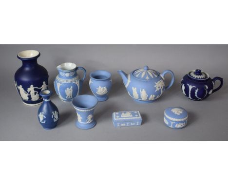 Nine Pieces of Various Jasperware to Include Dudson Hanley Jasperware Vase, Wedgwood Teapot, Vase, Lidded Pot, Chocolate Pot 