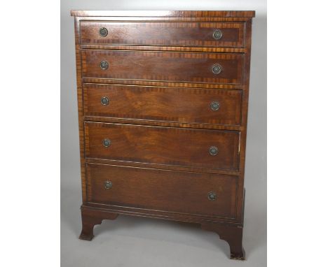 A Mid 20th Century Crossbanded Chest of Five Graduated Long Drawers, Bracket Feet, 74cm Wide 