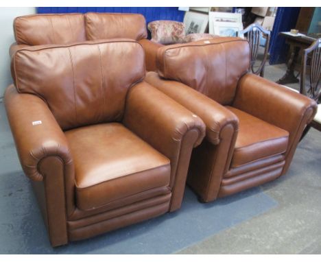 Good quality leather Thomas Lloyd three piece suite comprising: small two seater sofa and a pair of armchairs (3)(B.P. 24% in