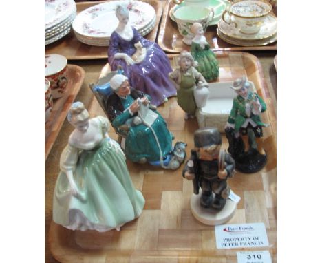 Tray of assorted figures to include: Royal Doulton 'Fair Lady', HN2193; Royal Doulton 'Twilight', HN2256; Royal Doulton 'Char