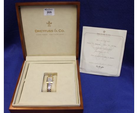 Dreyfuss & Co gold plated and stainless steel gentleman's 'tank' style wristwatch with Roman face. Series no. 1974, watch no.
