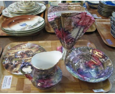 Three Art Deco design hand painted English bone china Helen Bull ceramic items to include: bowl; jug and vase, together with 