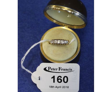 Victorian style 18ct gold five stone dress ring. Ceramic ring box. (B.P. 24% incl. VAT)