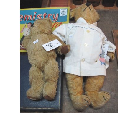 Early 20th Century Chad Valley mohair teddy bear with stitched nose, glass eyes and moveable limbs, together with another unm