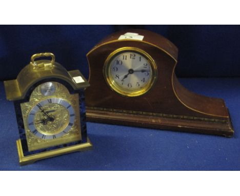 Early 20th Century mahogany hat shaped mantel clock with back winding movement, together with a modern Swiza gilt metal brack