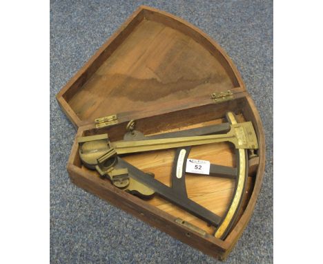 19th Century ebony and brass sextant by Hughes, London, having ivory coloured scale and appearing original pine fitted box.(B