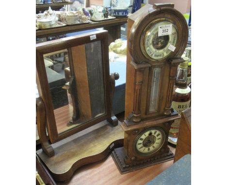 Early 20th Century clock/wall barometer, together with a small Victorian mahogany swivel toilet mirror. (2) (B.P. 24% incl. V