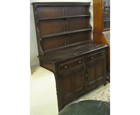Ercol style elm two stage rack back dresser. (B.P. 24% incl. VAT)