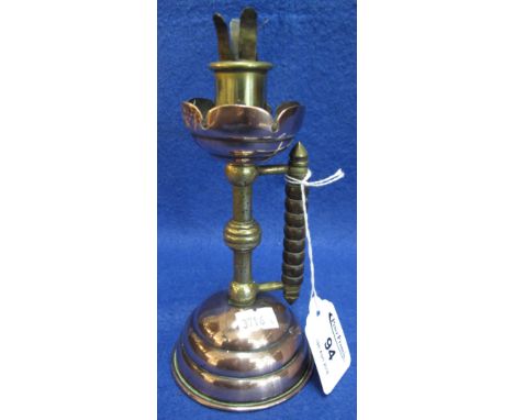 Single silver plated chamber candlestick with bobbin turned handle, on a domed base.  16cm approx.(B.P. 24% incl. VAT)