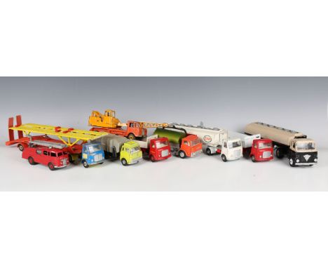 A collection of Dinky Toys and Supertoys army vehicles, fire engines, refuse lorries, road sweepers, a Coles mobile crane and