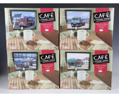 Four Corgi Café Connection sets, comprising CC11601 Leyland Octopus, CC10501 ERF platform lorry, CC11603 Albion Reever platfo