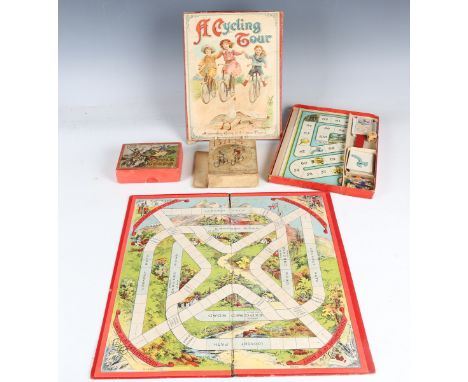 A C.W. Faulkner &amp; Co 'Bikee' cycling game with twenty chromolithographed cards, card bicycle playing pieces, die and rule
