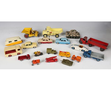 A small collection of Dinky Toys vehicles, including No. 164 Vauxhall Cresta in cream and maroon, No. 161 Austin Somerset in 