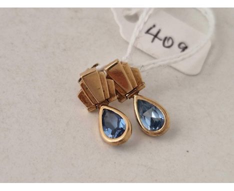 A pair of art deco style blue stone earrings 9ct